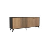 Buffet con 4 Puertas y Patas de Madera en Melamina Roble
