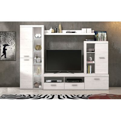 Mueble de Salón Moderno con Leds,Acabado en Andersen Pino, Medidas: 260 cm (An) x 191 cm (Al) 47,5 cm (Fon) Meyvaser