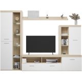 Mueble de Salón Moderno con Leds, Acabado en Cambria - Blanco, Medidas: 260 cm (An) x 191 cm (Al) 47,5 cm (Fo) Meyvaser