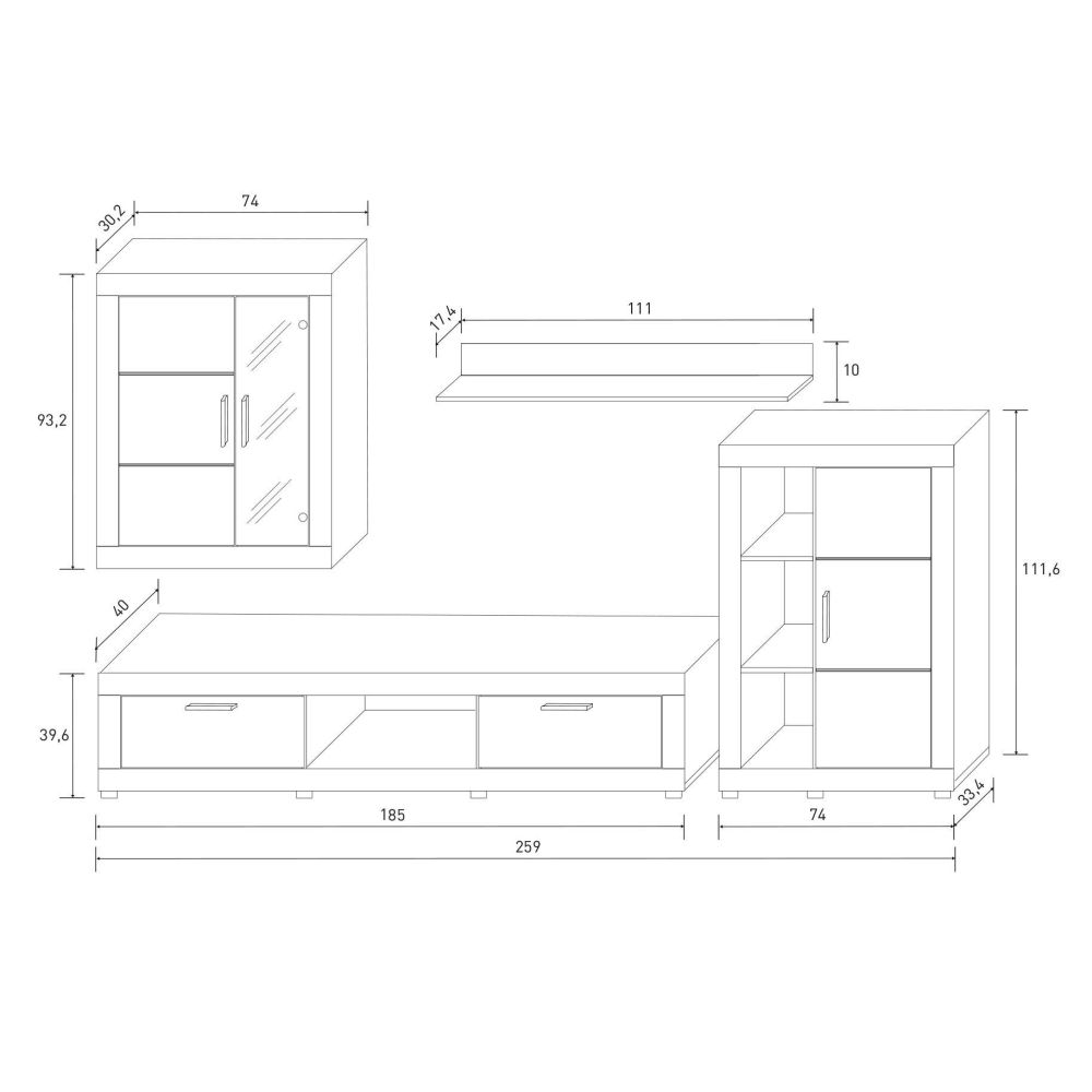 Mueble de salón y TV Moderno con Leds Color Cambria, cambria y blanco módulo de comedor