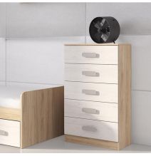 Meyvaser -Sinfonier 5 Cajones, Cómoda, Acabado en Roble y Blanco, Medidas: 60 cm (An) x 108,5 cm (Al) x 38 cm de (Fon)