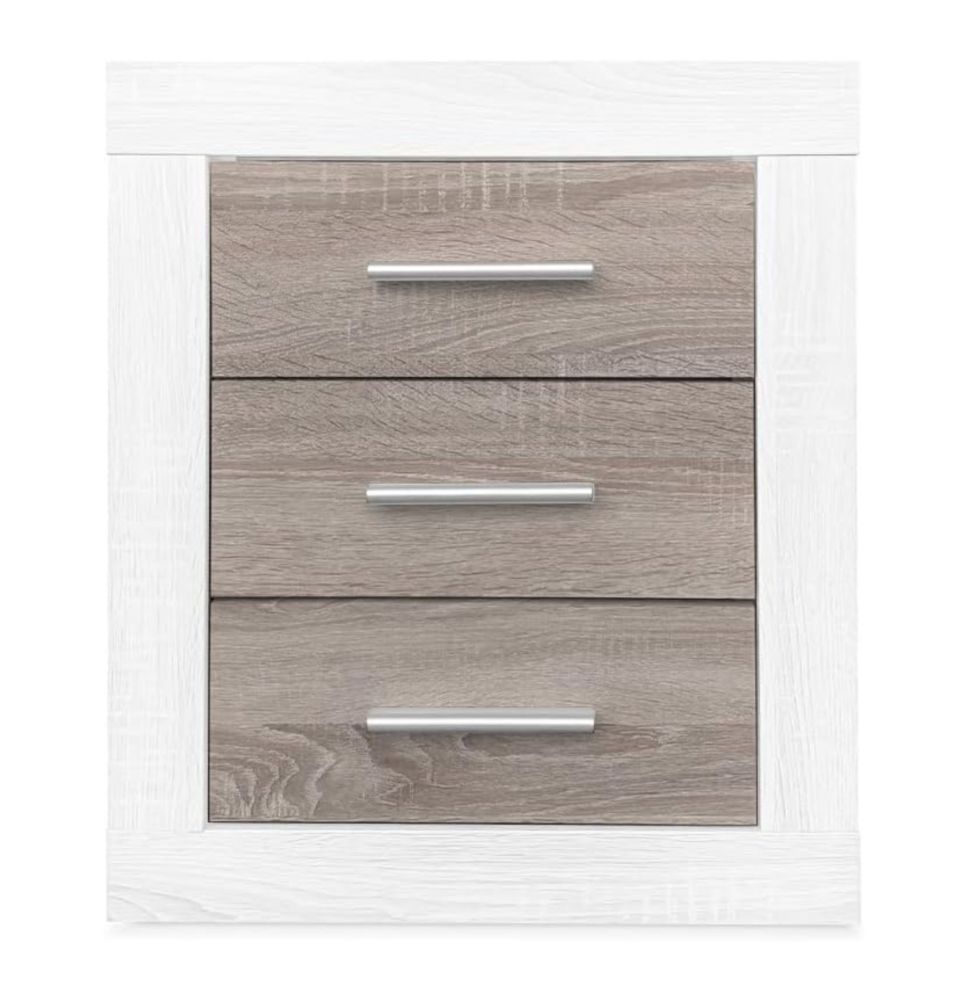 Mesita de Noche, Mesilla de Dormitorio, Color Pino y Gris, Medidas: 50 cm (Lar) x 34,6 cm (Fon) x 60 cm (Al)