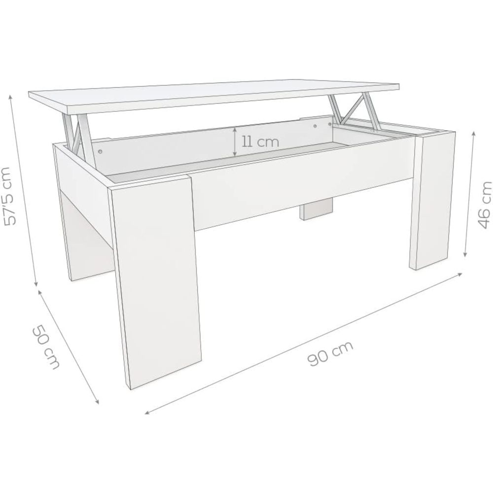 Mesa de Centro Elevable, Mesita de Salón o Comedor, Acabado en Color Wengue, Medidas: 90 cm (An) x 50 cm (Fon) x 46-57 cm (Al)