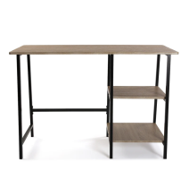 Mesa Escritorio Industrial con Estante y 2 Baldas – MDF Negro, Estructura Metálica y Roble, 110x50x75 cm
