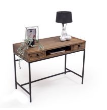 Escritorio Moderno Color Nogal con 2 Cajones y Patas Metálicas Negras – Diseño Elegante y Estable, 112x56x84 cm