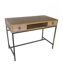 Escritorio Moderno Color Nogal con 2 Cajones y Patas Metálicas Negras – Diseño Elegante y Estable, 112x56x84 cm