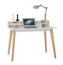 Mesa de Estudio - Escritorio con Encimera MDF Lacado en Blanco Mate y Patas de Pino Macizo – 120x60x90 cm