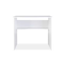 Mesa de Escritorio, Acabada en Blanco, Mesa para Pc con balda interior, Medidas: 90 cm (Ancho) x 49,5 cm (Fondo) x 77 cm (Alto)