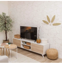 Mueble de TV de Diseño Nórdico + Modulo Alto,2 Estantes y 2 Puertas,Cambrian-Blanco, 49cm(Al) x 180cm (An) x 40cm (Fon)
