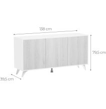 Meyvaser Aparador, Buffet, Salón Comedor 3 Puertas, Armario Auxiliar Color Blanco y Roble, Medidas: 138 cm x 70 x 39,5