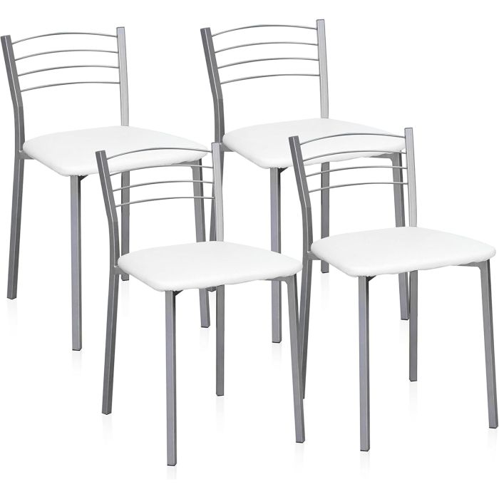 Pack de 4 Sillas de Cocina – Metálicas en Acabado Gris y Blanco, Medidas: 40 cm x 41 cm x 63 cm