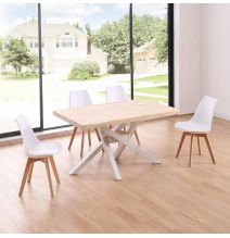 Pack de 4 Sillas para Comedor, Cocina o Salón – Simil Piel Blanca y Madera, Medidas: 48 cm x 45 cm x 84 cm.