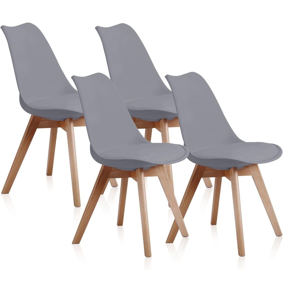 Pack de 4 Sillas para Comedor, Cocina o Salón – Simil Piel Gris y Madera, Medidas: 48 cm x 45 cm x 84 cm.