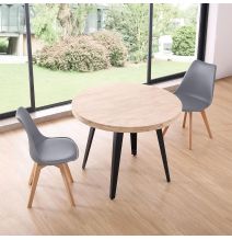 Pack de 4 Sillas para Comedor, Cocina o Salón – Simil Piel Gris y Madera, Medidas: 48 cm x 45 cm x 84 cm.