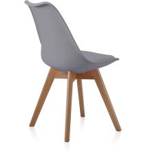 Pack de 4 Sillas para Comedor, Cocina o Salón – Simil Piel Gris y Madera, Medidas: 48 cm x 45 cm x 84 cm.