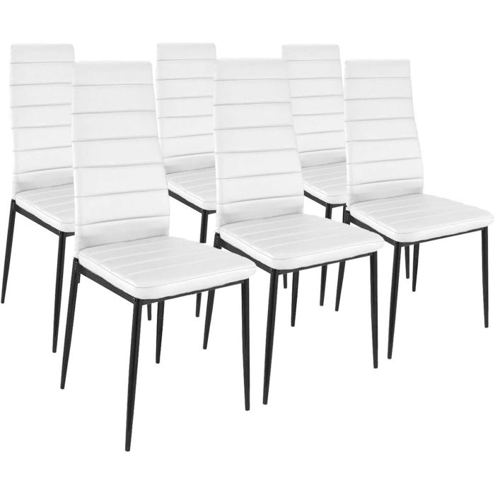 Pack de 6 Sillas Tapizadas para Salón, Color Blanco y Patas Negras. Medidas: 39,5 cm (Ancho) x 37,5 cm (Fondo) x 96 c