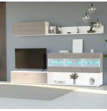 Mueble de Salón con Leds, Acabado en Andersen Pino - Gris, Medidas: 250 cm (Anc) x 115 cm (Al) 40 cm (Fon)