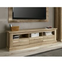 Mueble TV,Mesa de televisión 3 Puertas y 3 Estantes, Acabado en Color Cañón, Patas de Madera,180 cm Lar x 56,6 cm Al x 41,8