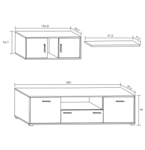 Meyvaser Mueble de salón y TV Composición para salón 200 Cm Color Blanco Gran Espacio Almacenamiento