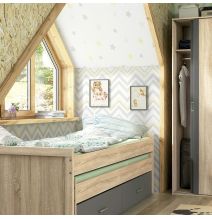 Cama Nido Juvenil con Dos Camas y Dos Cajones - Dormitorio en Cambria y Grafito - 200,5 x 98 x 72 cm