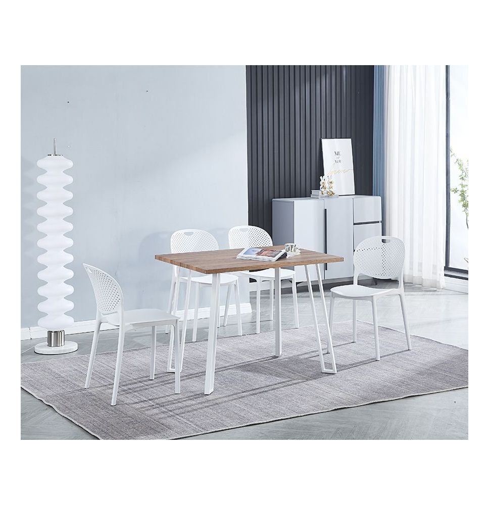 Mesa Comedor en Madera Estilo Industrial, Patas metálicas Blancas, Medidas 100 cm (Lar) x 70 cm (Anc) 76 cm (Al)