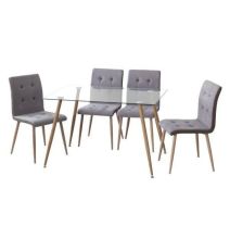 Mesa de Comedor Fija - Cristal Templado y Patas Metálicas con Acabado Madera | 120x80X76 cm