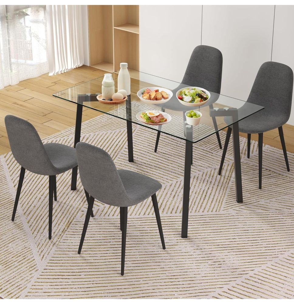 Mesa de Cristal Fija para Comedor - Patas Negras de Metal | Alta Calidad y Estilo Versátil | 140x80 x 75 cm