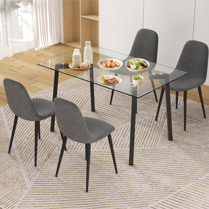Mesa de Cristal Fija para Comedor - Patas Negras de Metal | Alta Calidad y Estilo Versátil | 140x80 x 75 cm