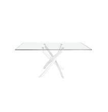 Mesa de Comedor Fija | Tapa de Cristal y Patas Metálicas | Medidas: 140 x 90 x 76 cm (Largo x Ancho x Alto)