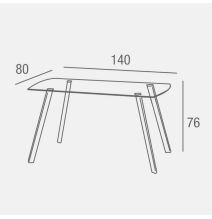 Mesa de Comedor Nórdica | Diseño con Tapa de Cristal Transparente y Patas de Metal Color Roble | Dimensiones: 140 x 80 x 76 cm