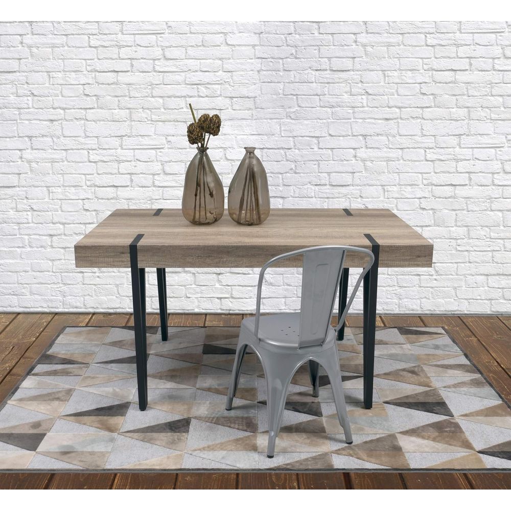 Mesa de Comedor o Cocina, MDF con Acabado Laminado Color Canyon | Patas Metálicas Negras | Medidas: 150 x 90 x 75 cm