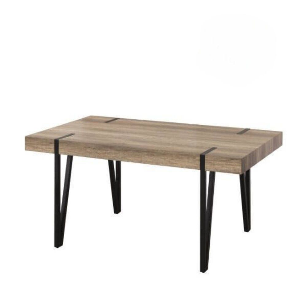 Mesa de Comedor o Cocina, MDF con Acabado Laminado Color Canyon | Patas Metálicas Negras | Medidas: 150 x 90 x 75 cm