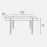 Mesa de Comedor o Cocina, MDF con Acabado Laminado Color Canyon | Patas Metálicas Negras | Medidas: 150 x 90 x 75 cm