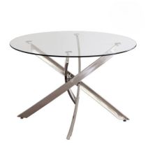 Mesa Redonda con Tapa de Cristal y Estructura Metálica Pata Cromada | Medidas: 110 x 73 cm