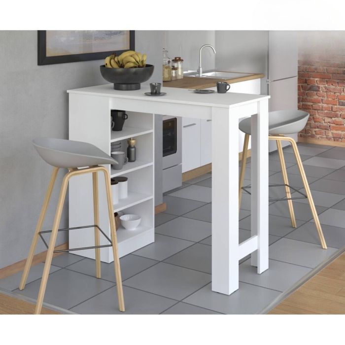 Mesa de Cocina Alta | Acabado en Melamina Blanco | Medidas: 120 cm Ancho x 50 cm Fondo x 105 cm Alto