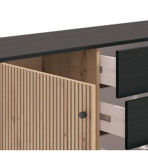 Aparador de Estilo Artisan Negro con 2 Puertas y 4 Cajones - Medidas 157x40x92,5 cm