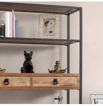 Estantería de Madera de Abeto con 4 Cajones y Estructura Metálica Negra- Medidas 90x36x182 cm