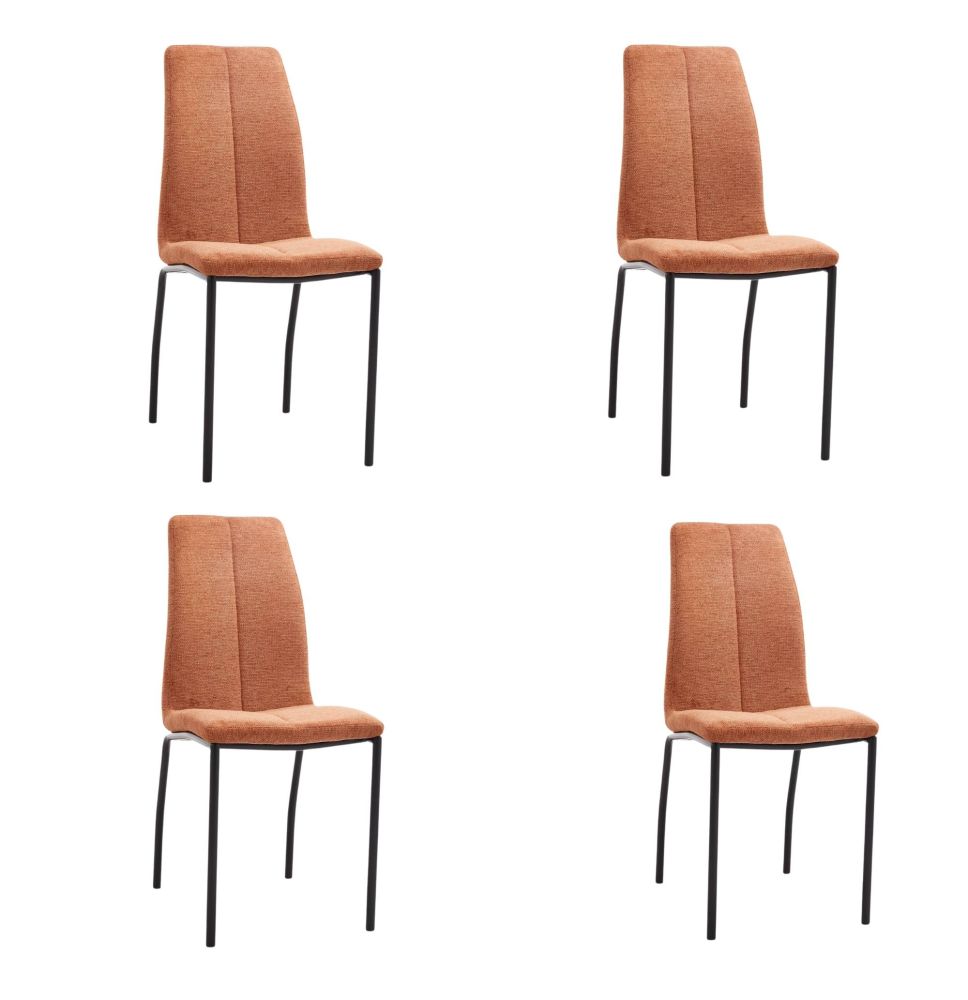 Juego de 4 Sillas con Estructura de Madera Tapizadas en Tela Teja Repelente al Agua y Patas Metálicas -Medidas 43x56x95 cm