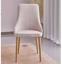 Juego de 4 Sillas Tapizadas en Tela Beige Repelente al Agua con Patas Metálicas en Acabado Madera - Medidas 96x56x40 cm