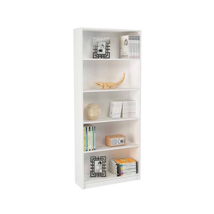 Estantería Alta Salón, Librería, Color Blanco, Medidas: 180 cm (Alto) x 75 cm (Ancho) x 25 cm (Fondo)
