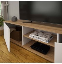 Mueble Salón Comedor 2 Módulos y 1 Estantería con puertas Color Blanco Y roble Estilo Moderno 180x80x40 Cm