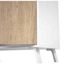 Aparador, Buffet, Salón Comedor 3 Puertas, Armario Auxiliar Color Blanco y Roble, Medidas: 140x87x40 Cm