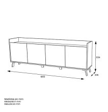 Aparador, Mueble Tv, Salón Comedor 4 Puertas, Armario Auxiliar Color Blanco y Roble, Medidas: 180x63x33,5 Cm