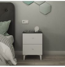 Mesita de noche 2 cajones acabado gris/blanco. 56.5cm(alto) 40cm(ancho) 35cm