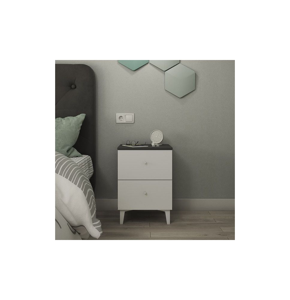 Mesita de noche 2 cajones acabado gris/blanco. 56.5cm(alto) 40cm(ancho) 35cm