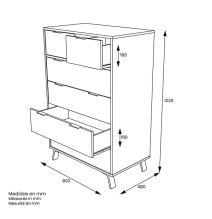 Cómoda con 6 Cajones, para Dormitorio, Acabado en Color Gris/roble, Medidas: 80 cm (Ancho) x 122 cm (Alto) x 48 cm (Fondo)