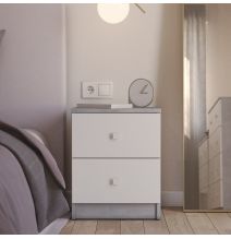 Mesita de Noche Moderna Mesilla de Noche con 2 Cajones Mesita Auxiliar para Dormitorio 49,6x40x35cm Color Cemento y Blanco