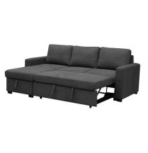 Sofá Cama 3 Plazas Reversible con Chaiselongue y Almacenaje, Tapizado en Tela Gris, 229x93x153 cm