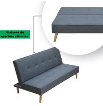 Sofá Cama Clic Clac 3 Plazas Tipo Libro, Color Gris, Diseño Moderno, 188x88x88 cm