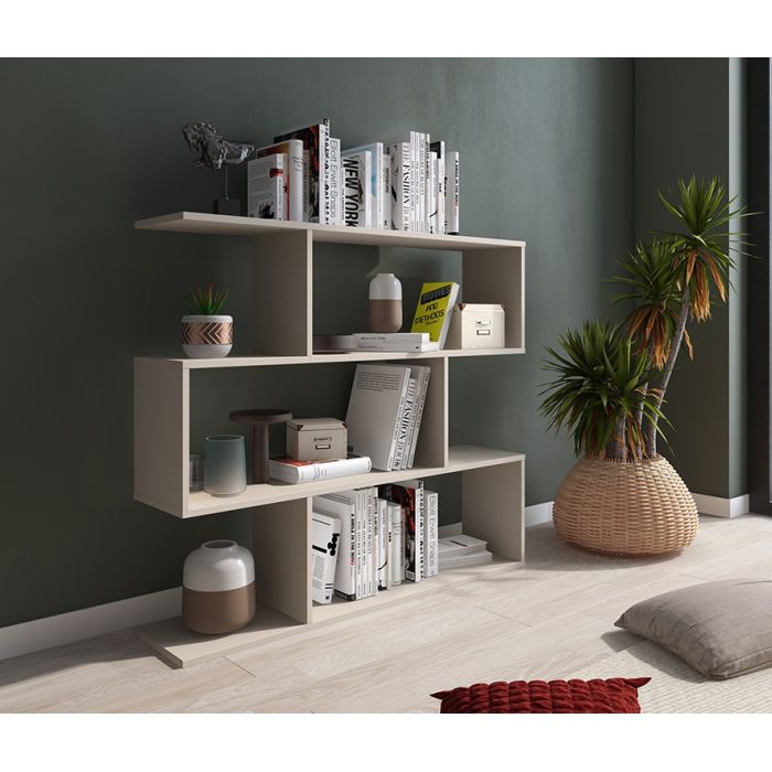 Meyvaser Librería Estantería Asimétrica baja Para Salón de Madera Color Beige 96,3x110x24,6 cm